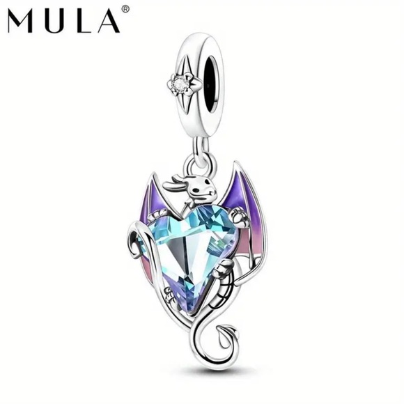 MULA Jewelry - Silver and Purple Dragon Hugging Heart Charm Pendant